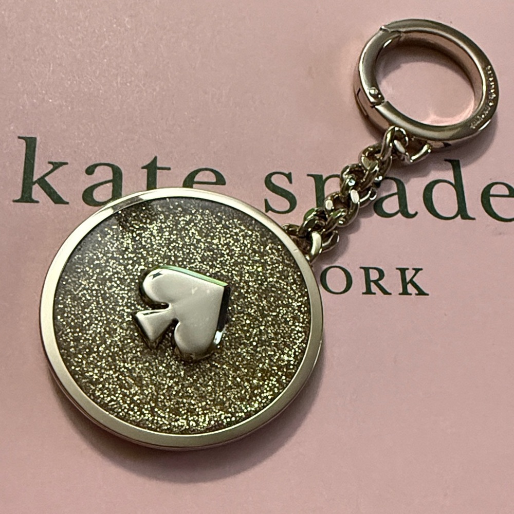kate spade gold glitter spade keychain key & card holder